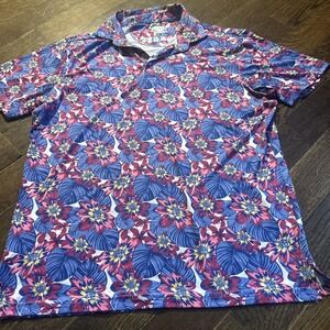 Taylor Byrd Polo Shirt Men L Polyester Blend Floral Print Golf Spf30
